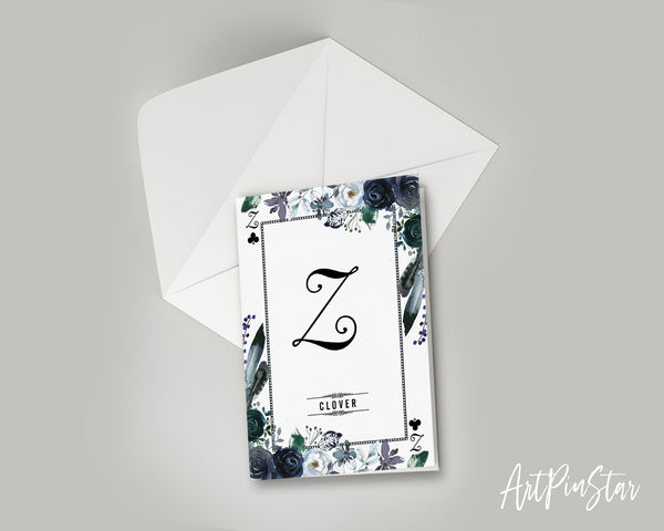 Watercolor Floral Flower Bouquet Initial Letter Z Clover Monogram Note Cards