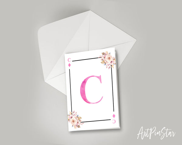 Boho Floral Bouquet Initial Flower Letter C Diamond Monogram Note Cards