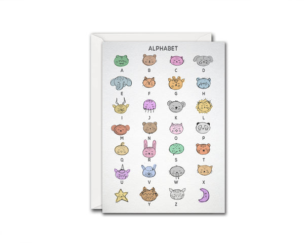 Alphabet Animal Letter Initial Chart A-Z Color Monogram Note Cards
