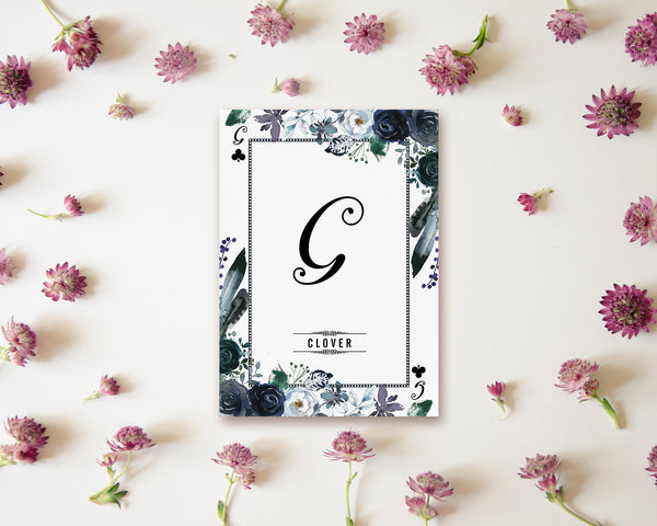 Watercolor Floral Flower Bouquet Initial Letter G Clover Monogram Note Cards