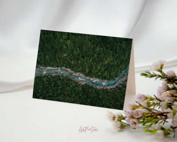 River Flowing in the Forest Landscape Custom Greeting Cards