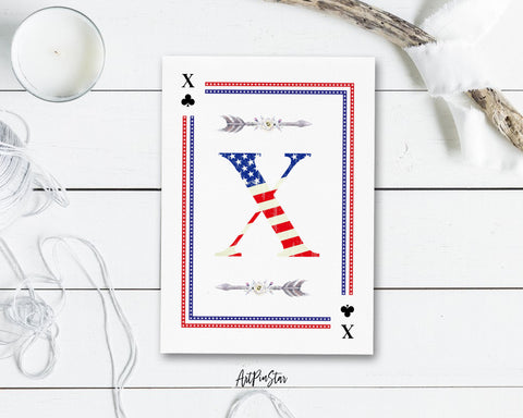 American Flag Letter X Clover Monogram Note Cards