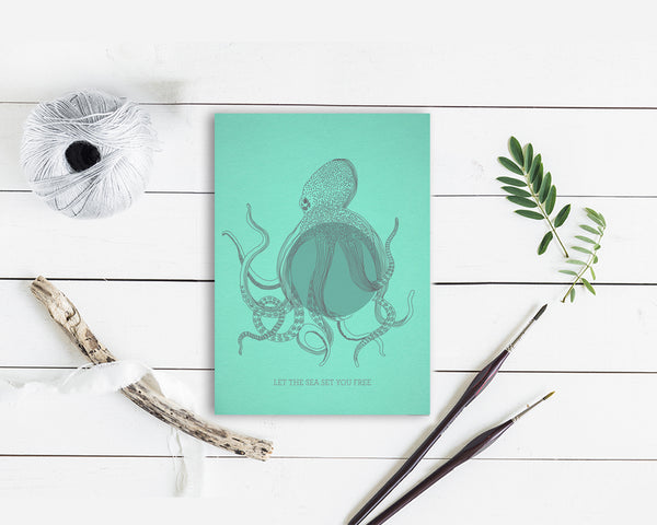 Let the sea set you free Octopus Animal Greeting Cards