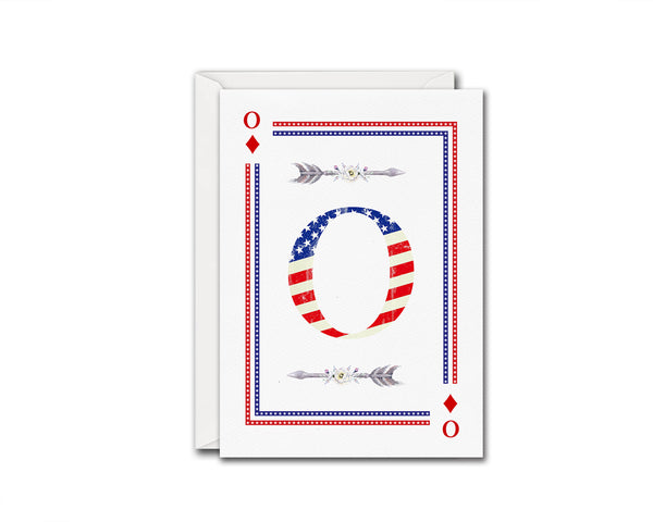 American Flag Letter O Diamond Monogram Note Cards