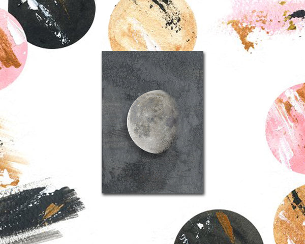 Waning Gibbous Moon Phases Watercolor Galaxy Space Customizable Greeting Card