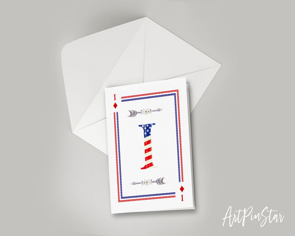American Flag Letter I Diamond Monogram Note Cards