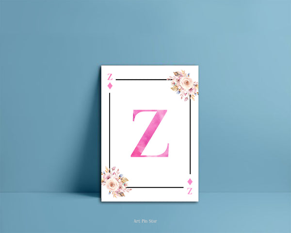 Boho Floral Bouquet Initial Flower Letter Z Diamond Monogram Note Cards