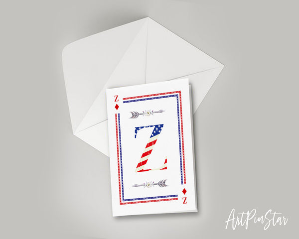 American Flag Letter Z Diamond Monogram Note Cards