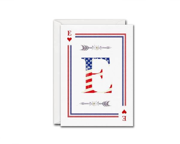 American Flag Letter E Heart Monogram Note Cards