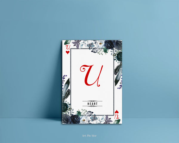 Watercolor Floral Flower Bouquet Initial Letter U Heart Monogram Note Cards