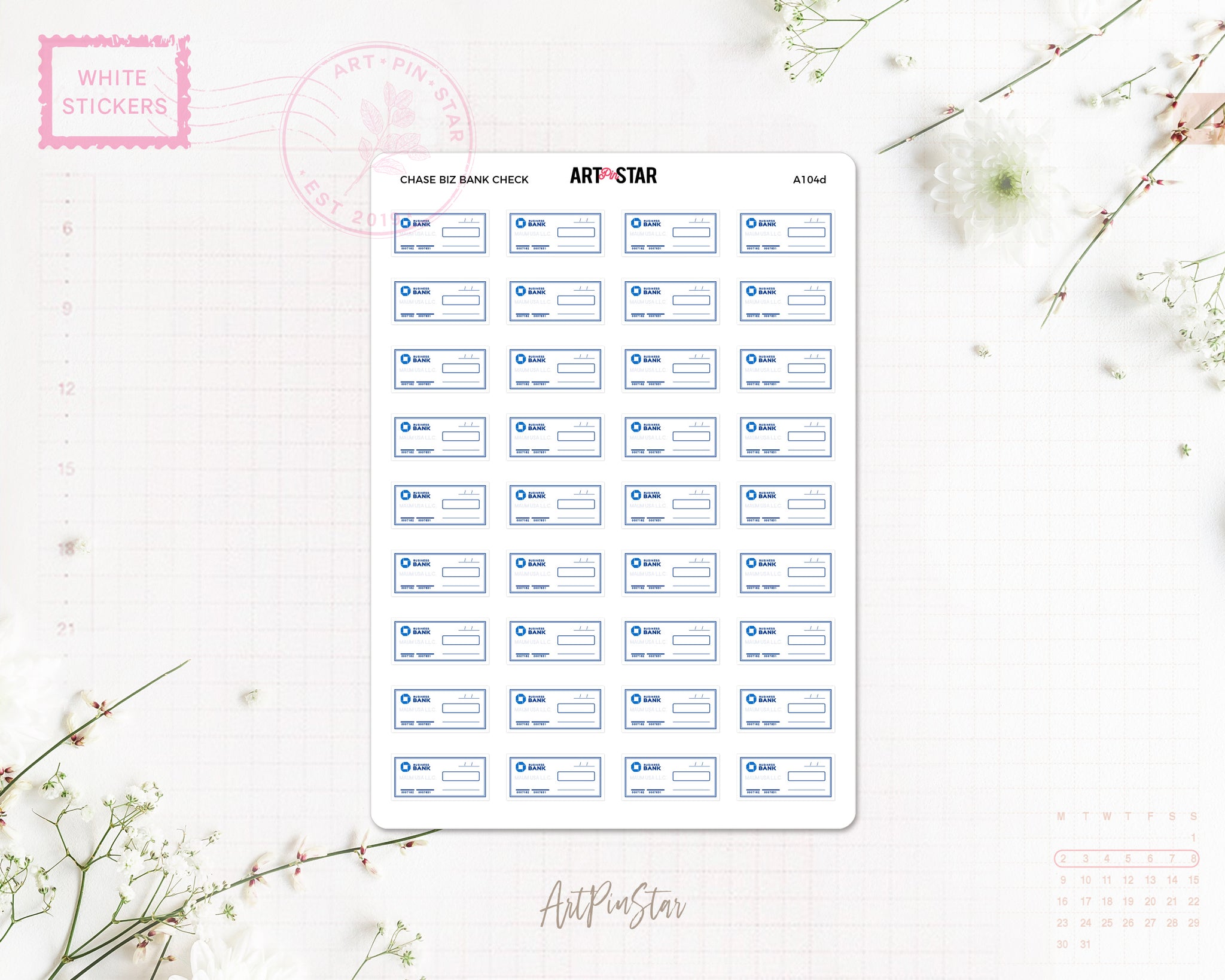 Bank Check Planner Sticker, Chase Business