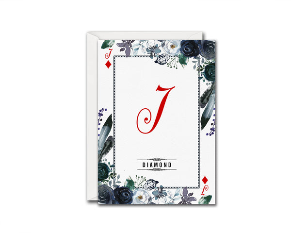 Watercolor Floral Flower Bouquet Initial Letter J Diamond Monogram Note Cards