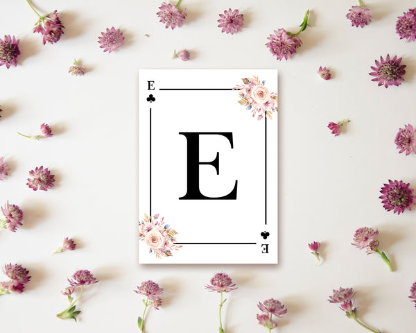 Boho Floral Bouquet Initial Flower Letter E Clover Monogram Note Cards