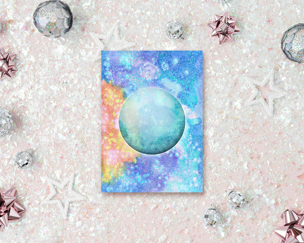Uranus Planet Watercolor Galaxy Space Customizable Greeting Card
