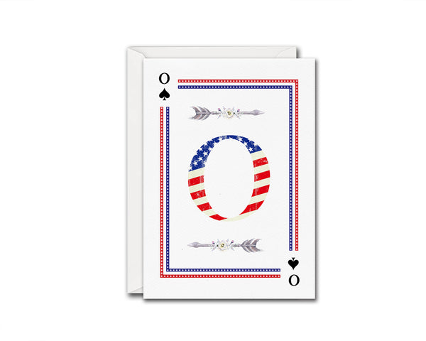 American Flag Letter O Spade Monogram Note Cards