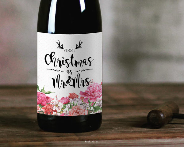 First Christmas as Mr and Mrs Family Holiday Customizable Label