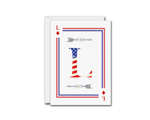 American Flag Letter L Diamond Monogram Note Cards
