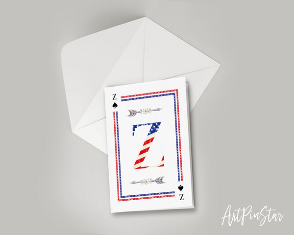 American Flag Letter Z Spade Monogram Note Cards