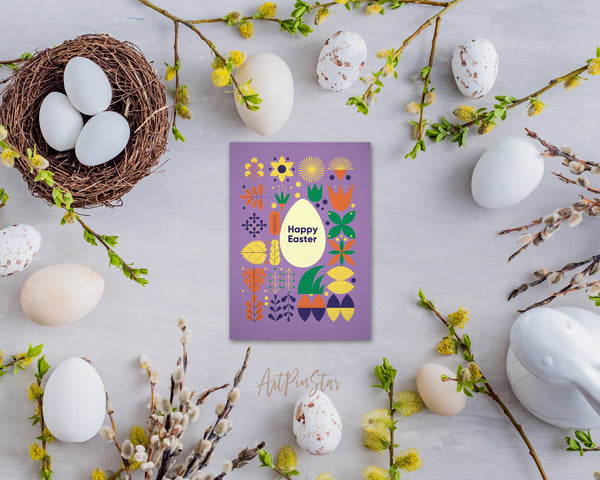 Modern Geometric Abstract Easter Eggs Rabbit Purple Customized Greeting Card