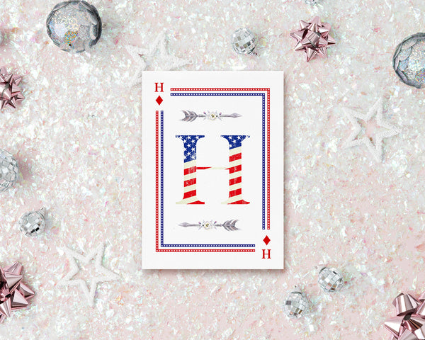 American Flag Letter H Diamond Monogram Note Cards