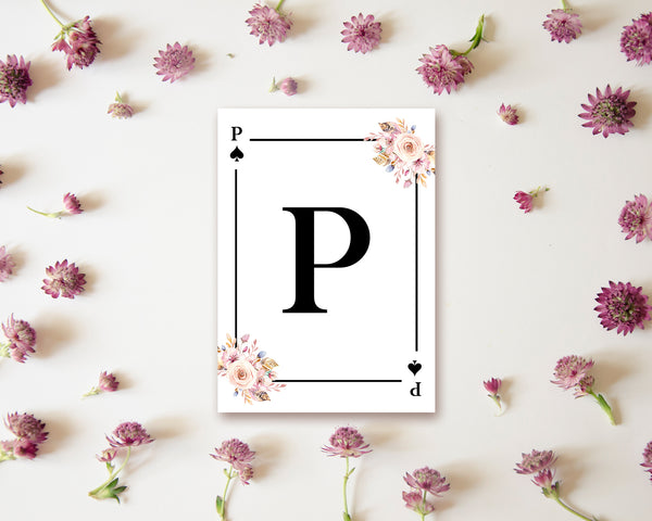 Boho Floral Bouquet Initial Flower Letter P Spade Monogram Note Cards