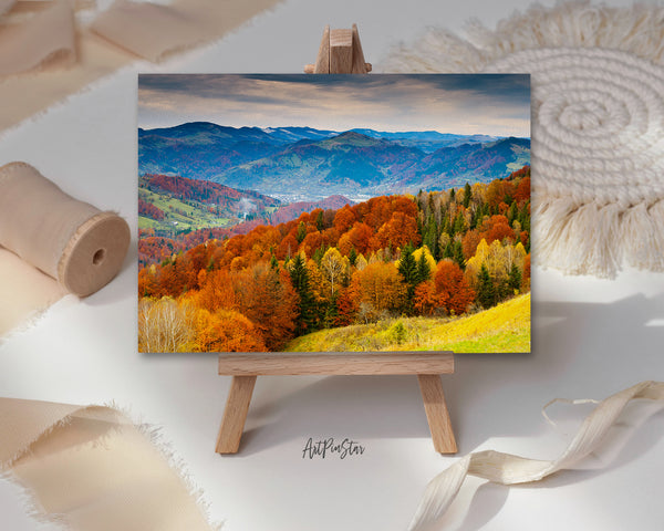 Autumn Forest Mountain Landscape Pattern Greeting Cards