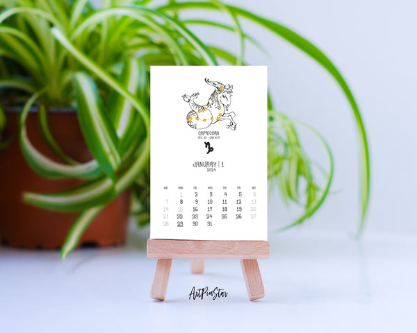 2024 Desk Calendar Astrology Line Customizable Wooden Mini Easel Stand Art Display Holder