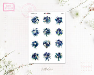 Flower Bouquet Planner Sticker, Dark Blue Iris