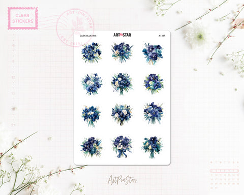 Flower Bouquet Planner Sticker, Dark Blue Iris
