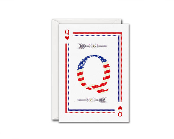 American Flag Letter Q Heart Monogram Note Cards