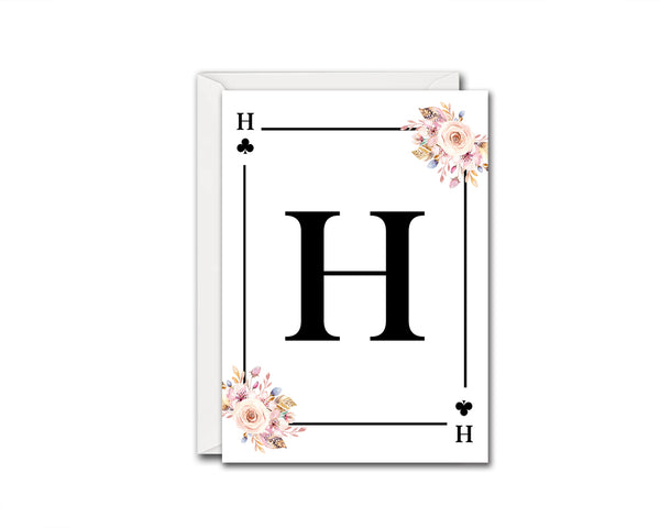 Boho Floral Bouquet Initial Flower Letter H Clover Monogram Note Cards