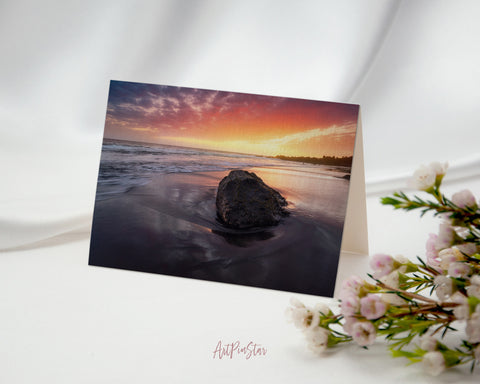 Bois Blanc Beach Sunset, L'Étang-Salé, Réunion Island Landscape Custom Greeting Cards