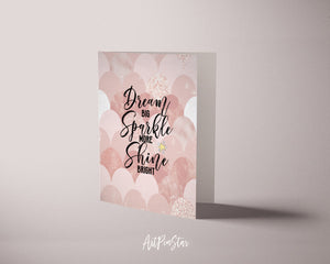 Dream Big Sparkle More Shine Bright Motivational Quote Customized Greeting Cards